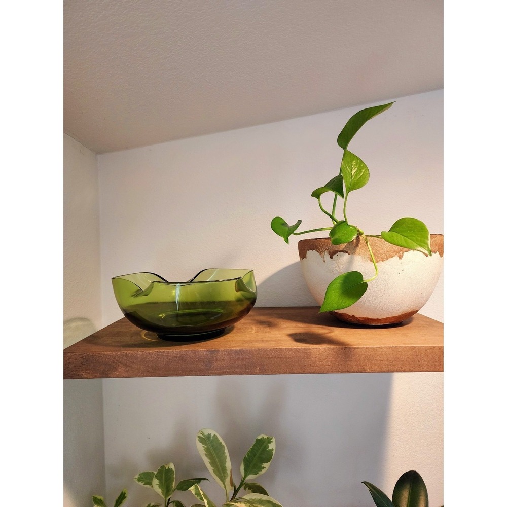 Vintage Mid Century Avocado Green Statement Bowl Anchor Hocking